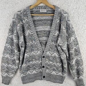 Vintage 90s Method Sweater V Neck Cardigan Mens Large Grandpacore Knit Geometric